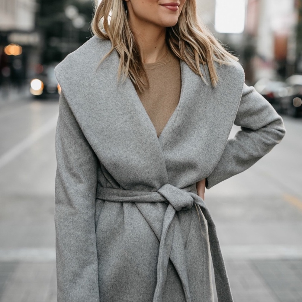 Ann Taylor Herringbone Shawl Collar Wrap Coat